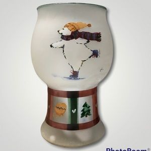 Pfaltzgraff Snow Bear Collection Floating Frosted Hurricane Pillar Candle Holder